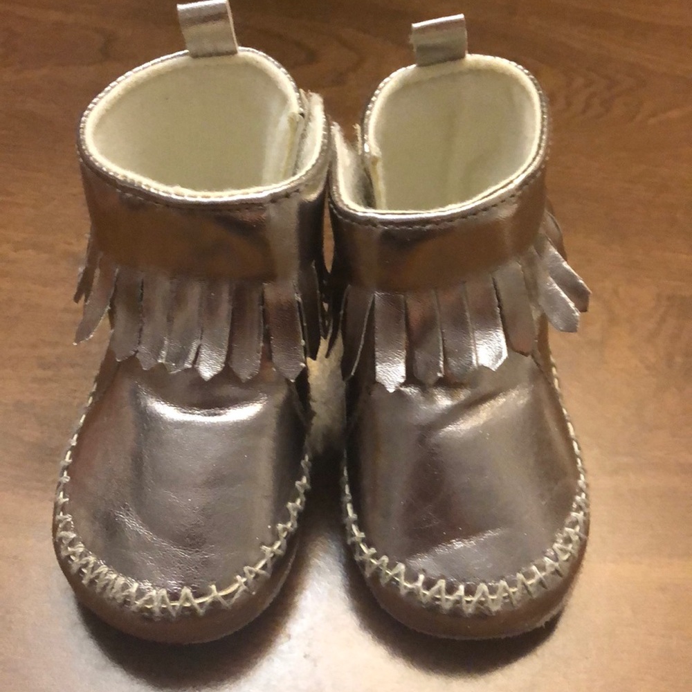 SILVER Baby Moccasins 6-9Months